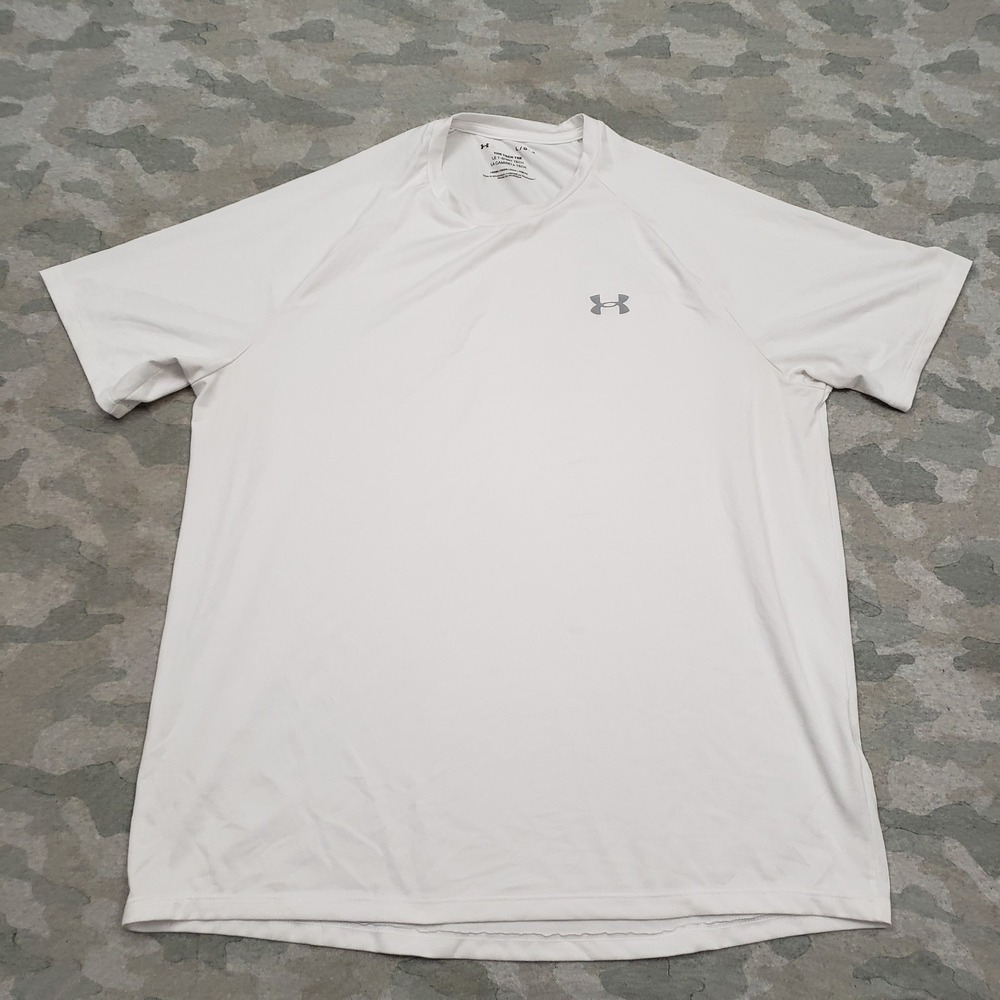 Under Armour Shirt Mens Large White Loose Short Sleeve